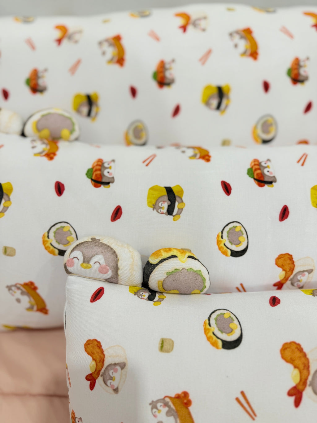 Snuggly Bamboo Pillow - Penguin Sushi Party