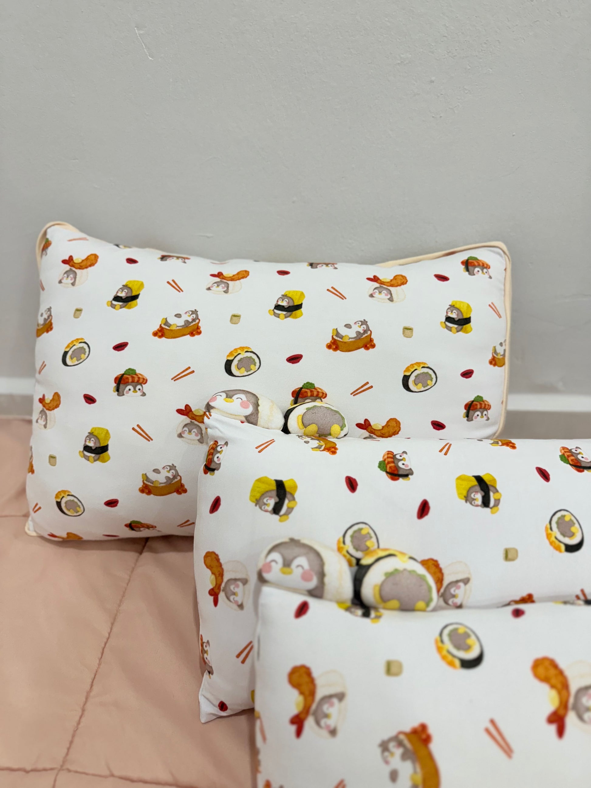 Snuggly Bamboo Pillow - Penguin Sushi Party