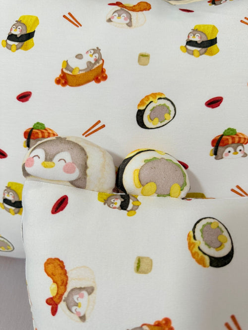 (Preorder) Snuggly Bamboo Pillow - Penguin Sushi Party